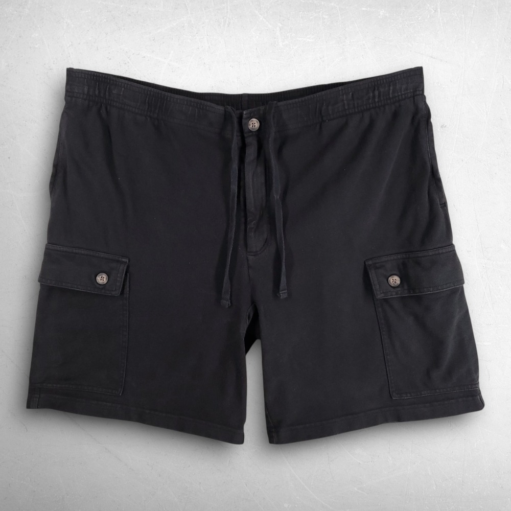 Duluth Mens Cotton Knit Cargo Shorts XL Black Drawstring Gorpcore Utility Casual